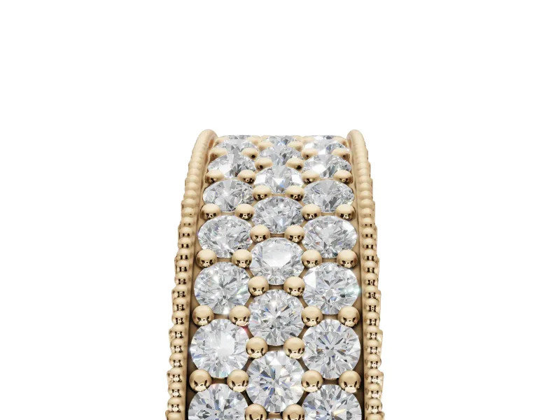 Round Lab-Grown Diamond Wide Pavé Wedding Band | Milgrain Edges | Yellow Gold