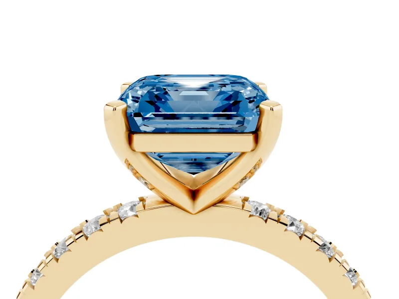 Asscher Cut Pavé Engagement Ring Setting for a Fancy Blue Lab-Grown Diamond | Yellow Gold
