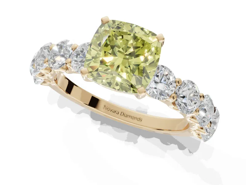 Cushion Cut Engagement Ring Setting for a Fancy Yellow Lab-Grown Diamond | Yellow Gold - Design NV-24455