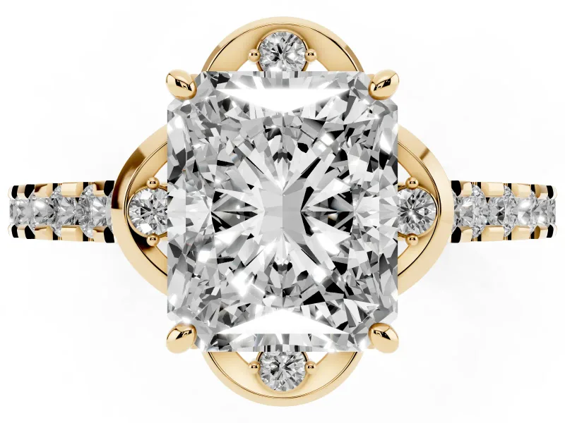 Radiant Cut Floral Petal Engagement Ring Setting | Petal Accents | Yellow Gold