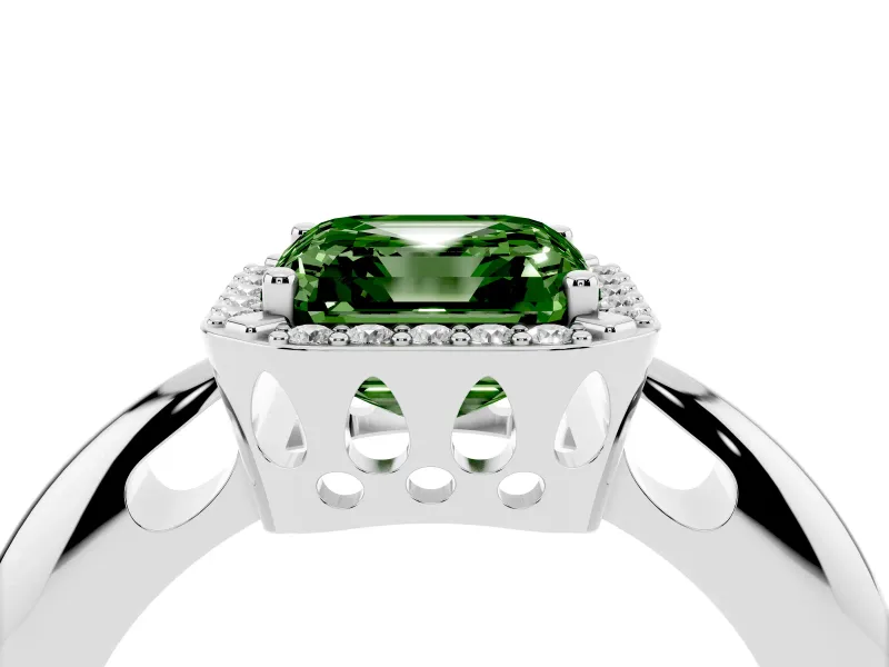 Fancy Green Asscher Cut Diamond Halo Engagement Ring Set in Platinum with Plain Split Shank and Prong Setting