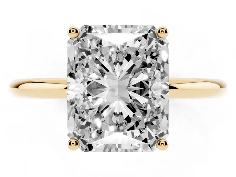 Radiant Cut Thin Solitaire Engagement Ring Setting | Straight Plain Band | Yellow Gold