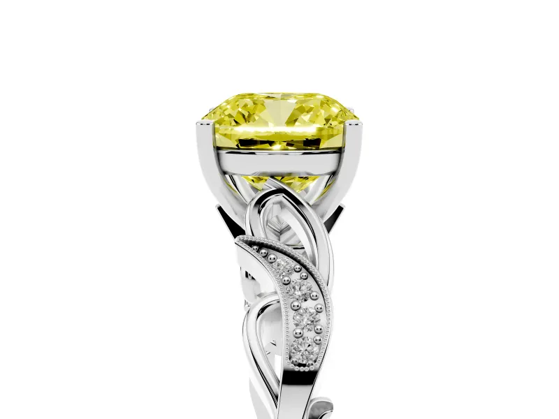 Cushion Cut Vine Engagement Ring Setting for a Fancy Yellow Lab-Grown Diamond | Sterling Silver