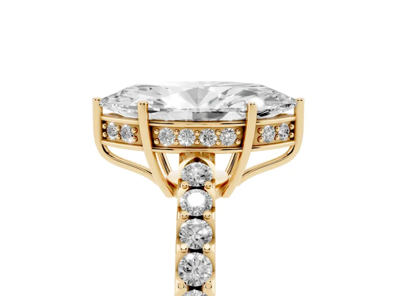 Marquise Hidden Halo Solitaire Engagement Ring Setting | Shared Prong Band | Yellow Gold