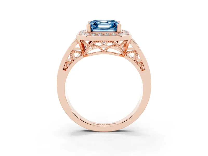 Asscher Cut Halo Engagement Ring Setting for a Fancy Blue Lab-Grown Diamond | Channel-Set Split Shank | Rose Gold