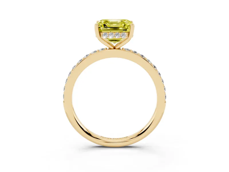Asscher Cut Hidden Halo Engagement Ring Setting for a Fancy Yellow Lab-Grown Diamond | Yellow Gold
