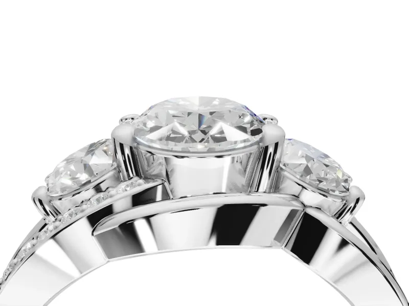 Oval Three Stone Split Shank Engagement Ring Setting | Matching Sides | White Gold