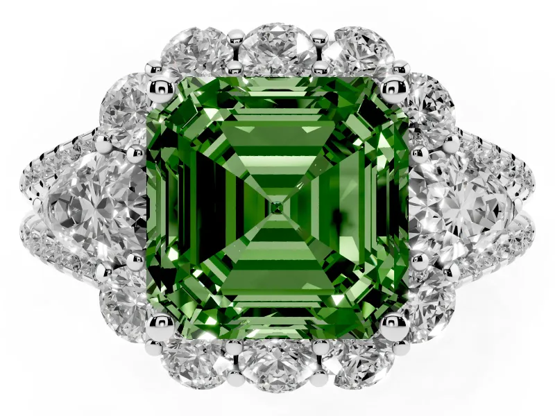 Asscher Cut Halo Engagement Ring Setting for a Fancy Green Lab-Grown Diamond | Sterling Silver - Design NV-24738