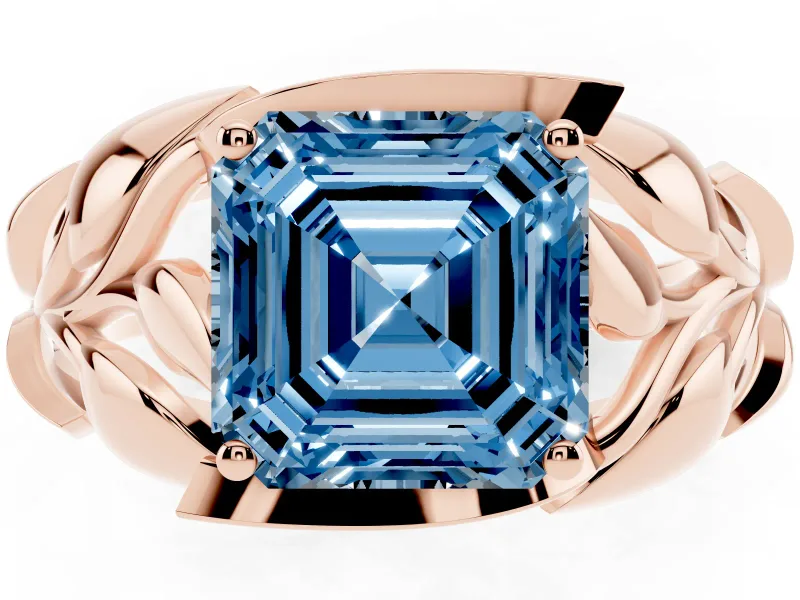 Asscher Cut Leaf Bypass Engagement Ring Setting for a Fancy Blue Lab-Grown Diamond | Rose Gold
