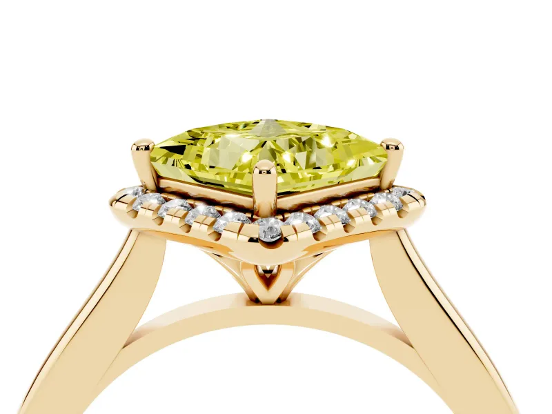 Princess Cut Halo Engagement Ring Setting for a Fancy Yellow Lab-Grown Diamond | Plain Polished Band | Yellow Gold