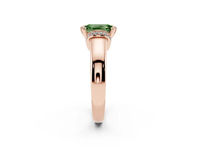 Emerald Cut Pavé Collar Engagement Ring Setting for a Fancy Green Lab-Grown Diamond | Rose Gold