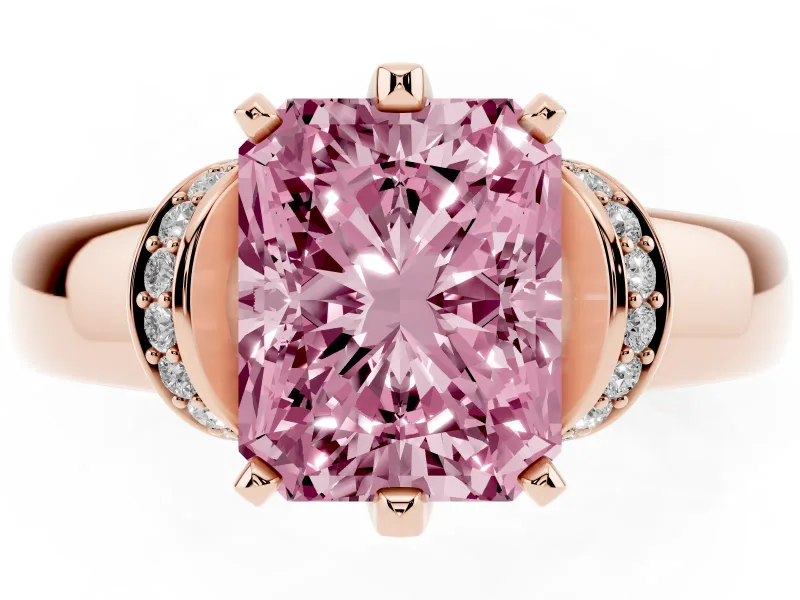 Radiant Cut Pavé Collar Engagement Ring Setting for a Fancy Pink Lab-Grown Diamond | Rose Gold