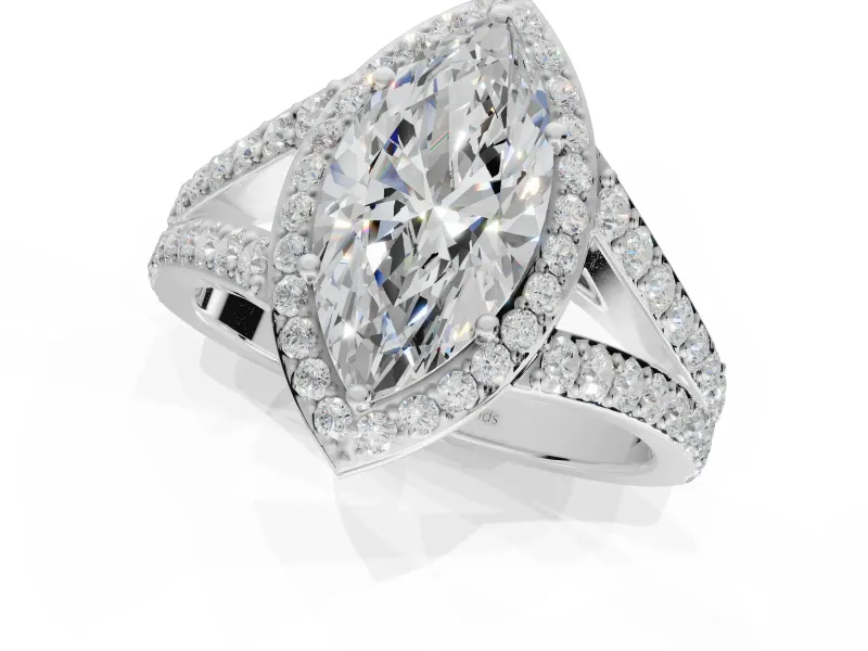 Marquise Halo Pavé Engagement Ring Setting | Narrow Split Shank | Platinum