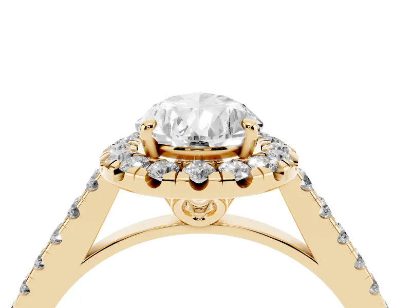 Pear-Shaped Raised Halo Engagement Ring Setting | Pave Band | Yellow Gold