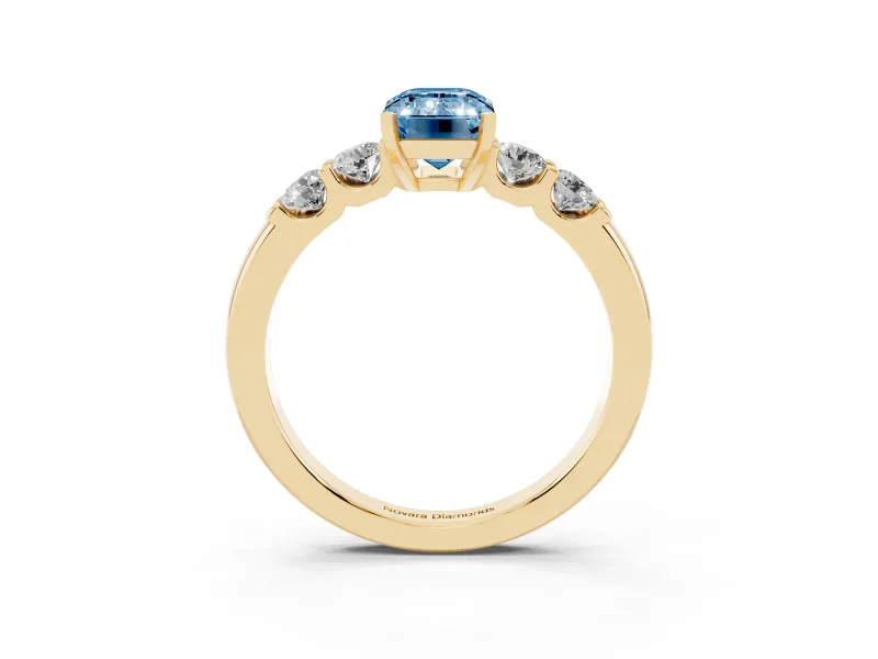 Emerald Cut Five Stone Engagement Ring Setting for a Fancy Blue Lab-Grown Diamond | Yellow Gold
