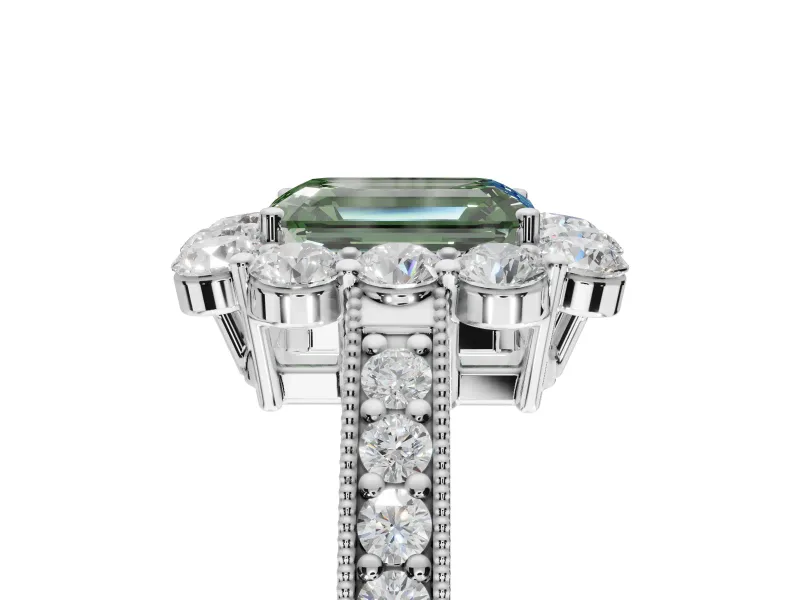 Emerald Cut Vintage Halo Engagement Ring Setting for a Fancy Green Lab-Grown Diamond | White Gold