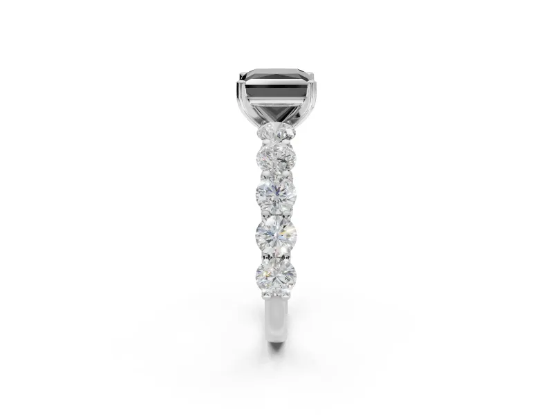 Princess Cut Side Stone Engagement Ring Setting for a Black Center | Sterling Silver