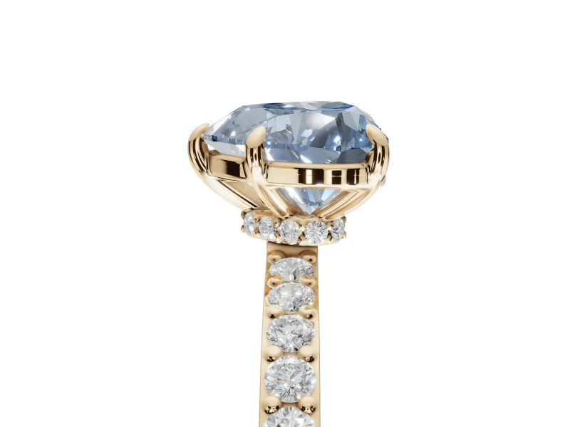 Heart-Shaped Hidden Halo Engagement Ring Setting for a Fancy Blue Lab-Grown Diamond | Pavé Band | Yellow Gold