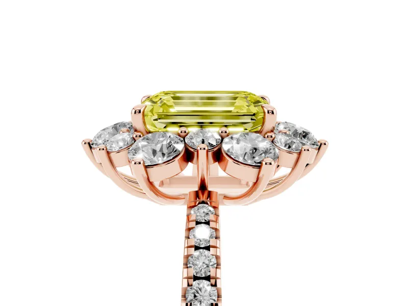 Emerald Cut Star Floral Halo Engagement Ring Setting for a Fancy Yellow Lab-Grown Diamond | Rose Gold