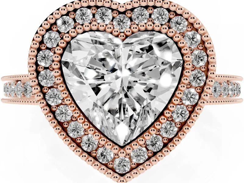 Heart-Shaped Vintage Milgrain Halo Engagement Ring Setting | Filigree Gallery | Rose Gold