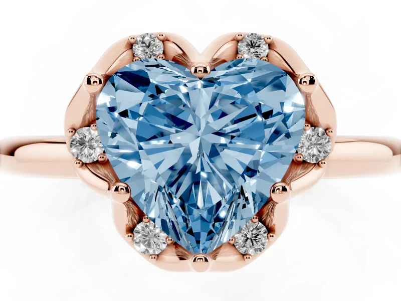 Heart-Shaped Petal Halo Engagement Ring Setting for a Fancy Blue Lab-Grown Diamond | Rose Gold