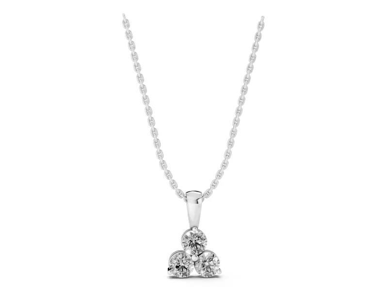 Round Lab-Grown Diamond Triangle Cluster Pendant Necklace | Shared Middle Prong | White Gold