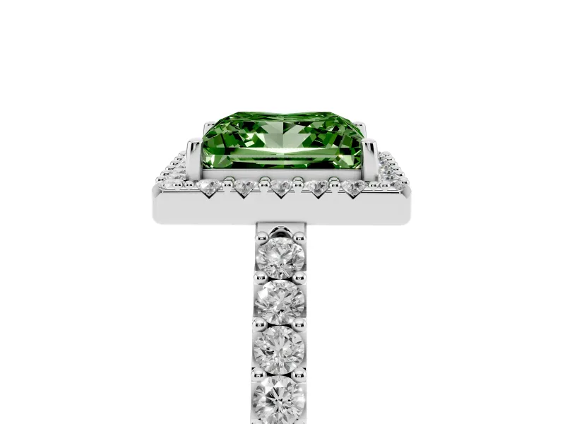 Princess Cut Halo Engagement Ring Setting for a Fancy Green Lab-Grown Diamond | Single Row Pavé Band | White Gold