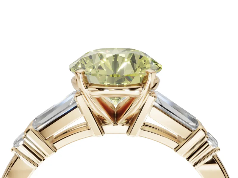 Round Tapered Baguette Engagement Ring Setting for a Fancy Yellow Lab-Grown Diamond | Yellow Gold