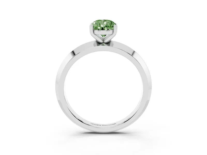 Fancy Green Pear Cut Diamond Solitaire Engagement Ring Set in Silver with Flat Band and Prong Setting