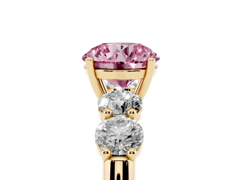 Round 5 Stone Engagement Ring Setting for a Fancy Pink Lab-Grown Diamond | Yellow Gold
