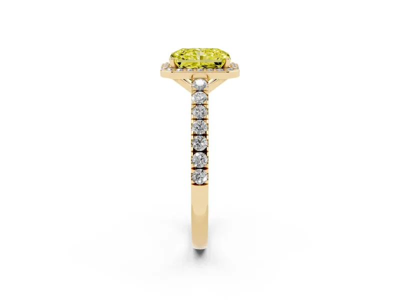 Radiant Cut Halo Pavé Engagement Ring Setting for a Fancy Yellow Lab-Grown Diamond | Yellow Gold