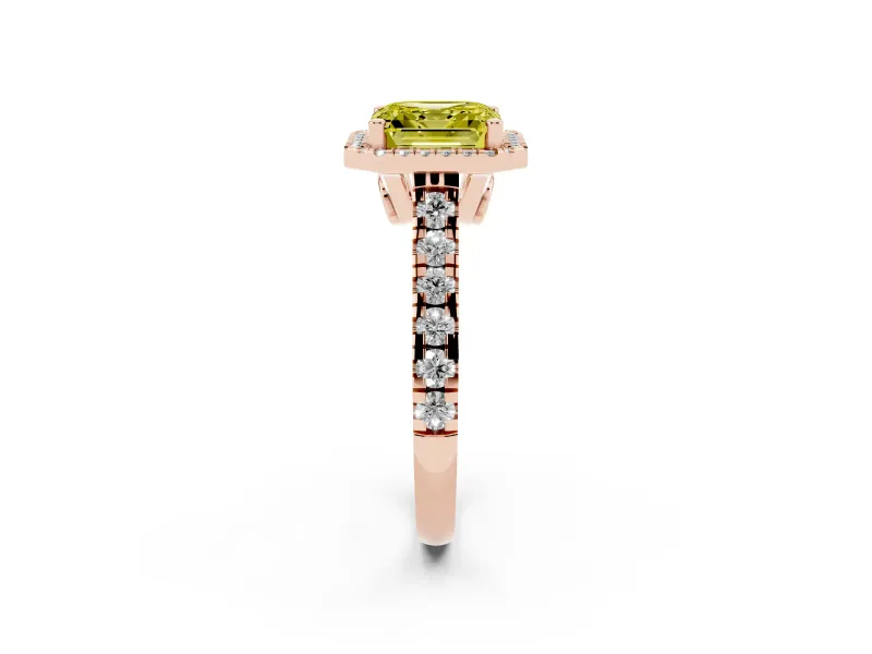 Asscher Cut Accented Halo Engagement Ring Setting for a Fancy Yellow Lab-Grown Diamond | Rose Gold