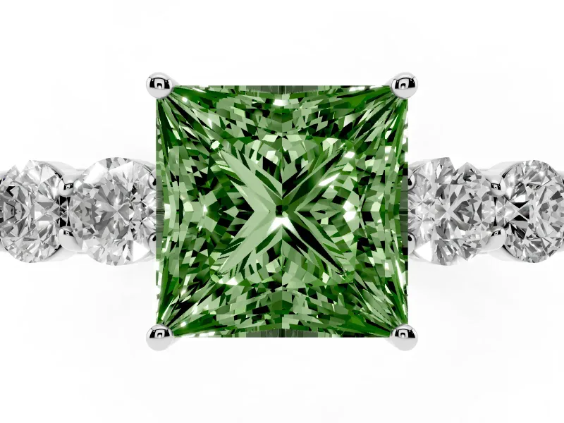 Princess Cut 5 Stone Engagement Ring Setting for a Fancy Green Lab-Grown Diamond | Platinum