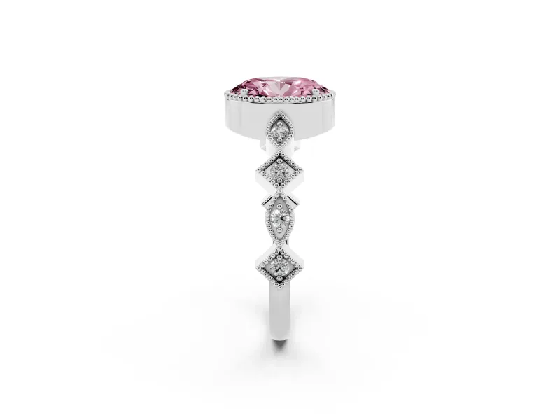Oval Milgrain Bezel Engagement Ring Setting for a Fancy Pink Lab-Grown Diamond | White Gold
