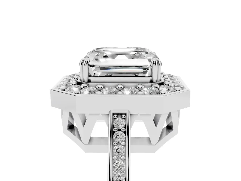 Asscher Cut Halo Engagement Ring Setting | Polished Halo Rim | Sterling Silver