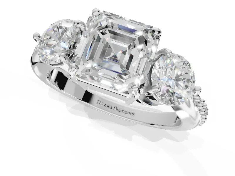 Asscher Cut Three Stone Engagement Ring Setting | Tapered Pave Band | White Gold