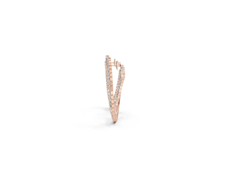 Baguette and Round Lab-Grown Diamond Fanned Open Hoop Earrings | Sunburst Rows | Rose Gold