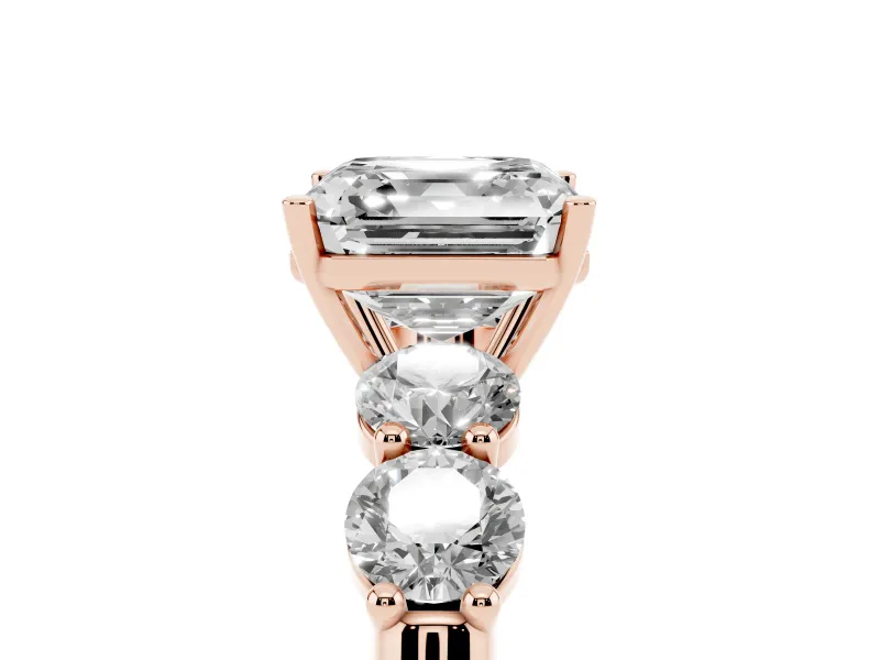 Asscher Cut Five Stone Engagement Ring Setting | Prong Set Side Stones | Rose Gold