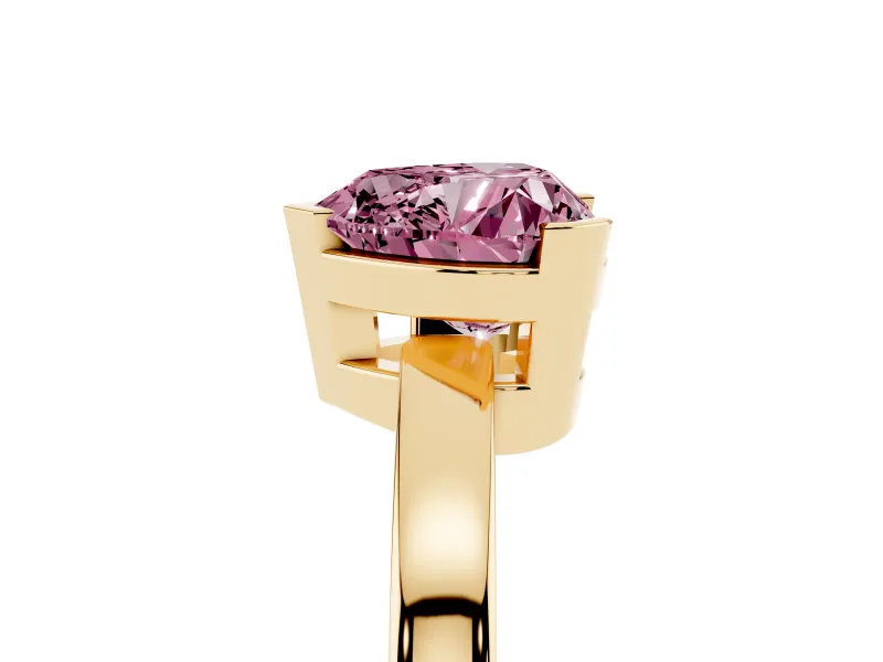 Fancy Pink Heart Cut Diamond Solitaire Ring Set in Yellow gold with Prong Head and Smooth Polished Band