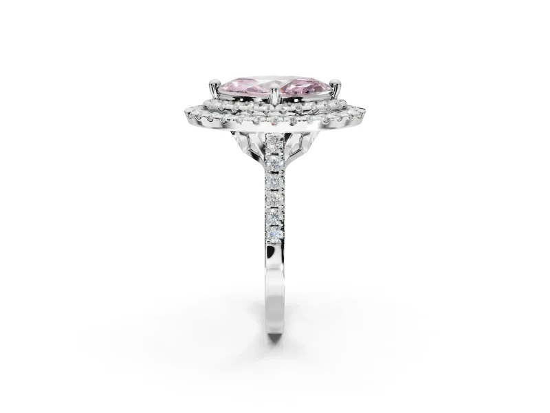 Fancy Pink Marquise Lab-Grown Diamond Double Halo Statement Ring Set in Platinum with Pavé Band
