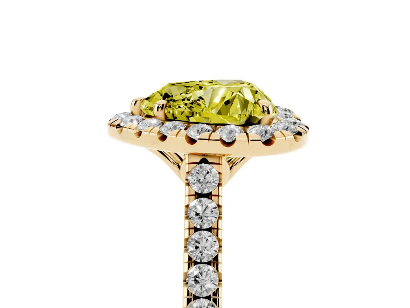 Heart-Shaped Raised Halo Engagement Ring Setting for a Fancy Yellow Lab-Grown Diamond | Yellow Gold