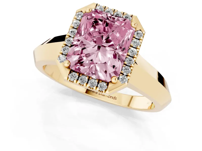 Radiant Cut Knife-Edge Halo Engagement Ring Setting for a Fancy Pink Lab-Grown Diamond | Yellow Gold