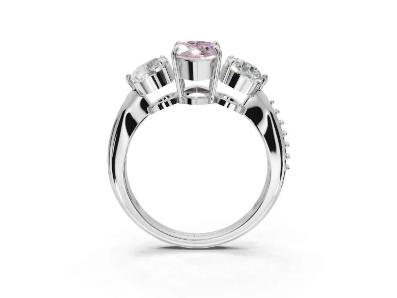 Marquise Three Stone Engagement Ring Setting for a Fancy Pink Lab-Grown Diamond | Tapered Pave Band | Sterling Silver