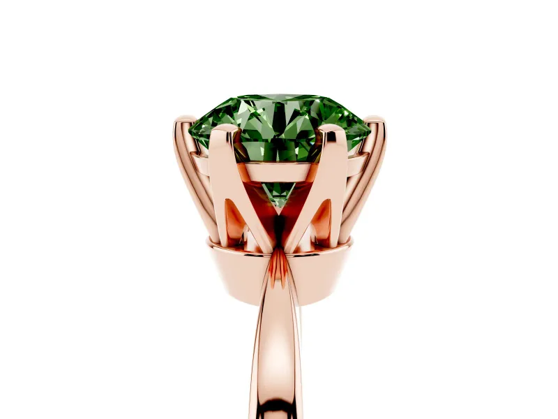 Fancy Green Round Cut Diamond Solitaire Engagement Ring Set in Rose gold with Slim Tapered Solitaire Band