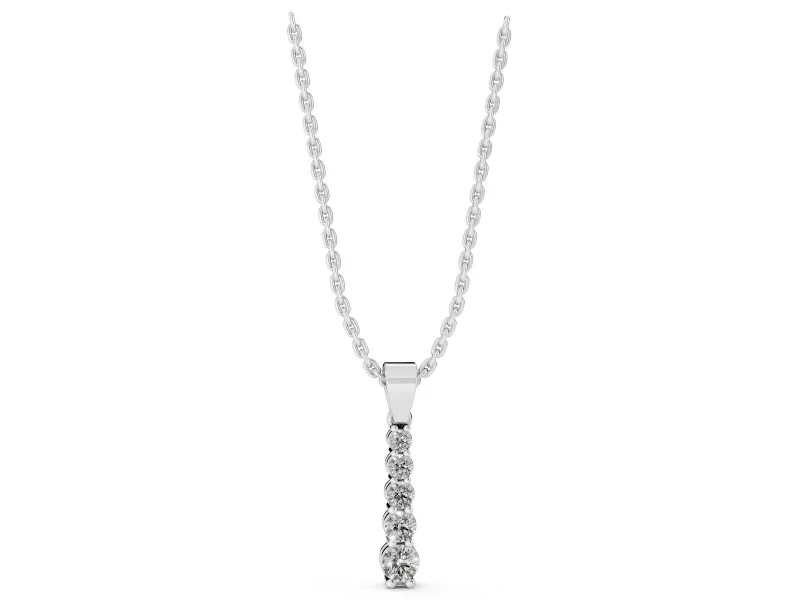 Round Lab-Grown Diamond Graduated Vertical Pendant Necklace | Prong Set | White Gold
