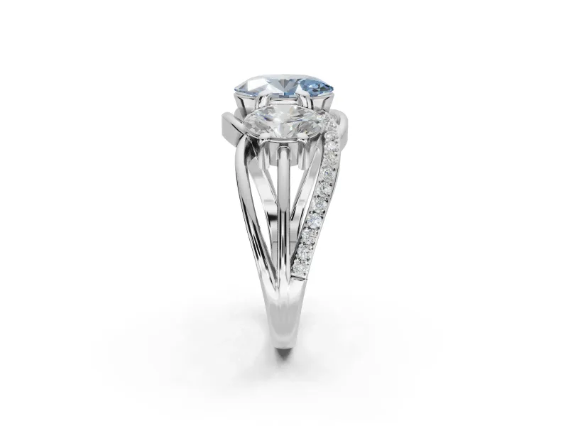 Oval Three Stone Split Shank Engagement Ring Setting for a Fancy Blue Lab-Grown Diamond | Matching Sides | Platinum