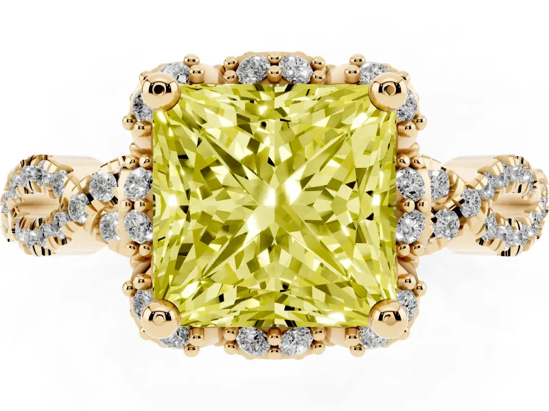Princess Cut Halo Engagement Ring Setting for a Fancy Yellow Lab-Grown Diamond | Yellow Gold - Design NV-24725