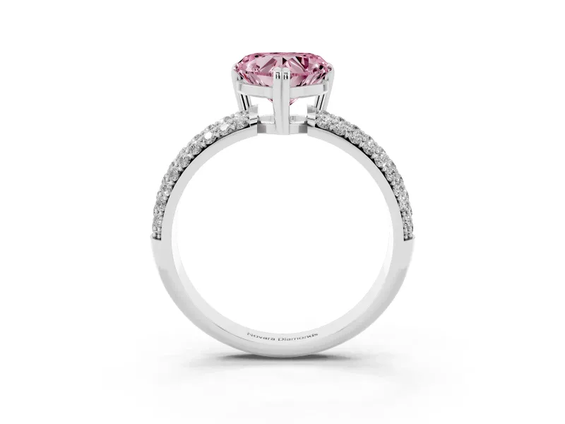 Heart-Shaped Three Row Pave Engagement Ring Setting for a Fancy Pink Lab-Grown Diamond | White Gold