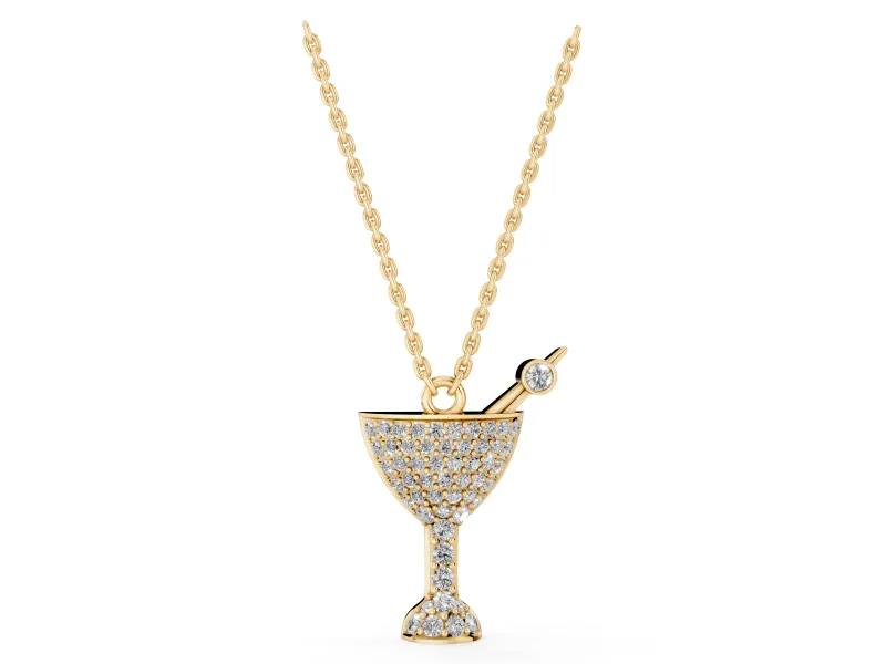 Round Lab-Grown Diamond Pavé Martini Glass Pendant Necklace | Bezel-Set Olive | Yellow Gold