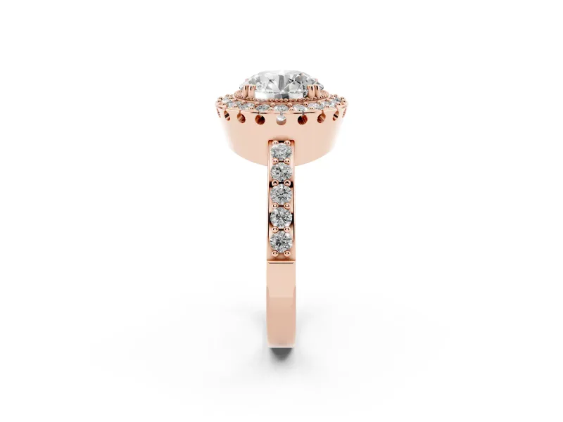 Round Vintage Milgrain Halo Engagement Ring Setting | Pierced Gallery | Rose Gold